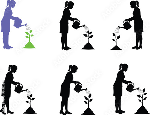 Vector illustration set featuring a black silhouette collection of men, women, and children engaged in fitness, sport, dance, business, and shopping situations