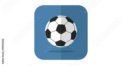 Soccer ball illustration on a blue rounded square with a subtle world map watermark ideal for sports app icons and graphic design use