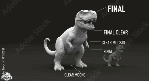 Tyrannosaurus Rex 3D Model Render in Gray Scale; Prehistoric Dinosaur with Open Mouth and Sharp Teeth for Mockups and Final Designs