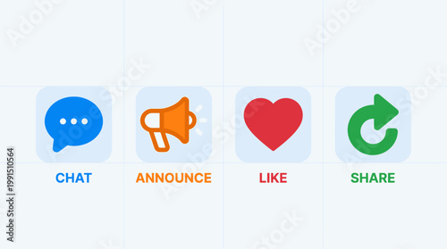 Social media icons for communication and sharing.