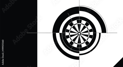 Abstract circular design with concentric rings and black and white contrast modern art composition