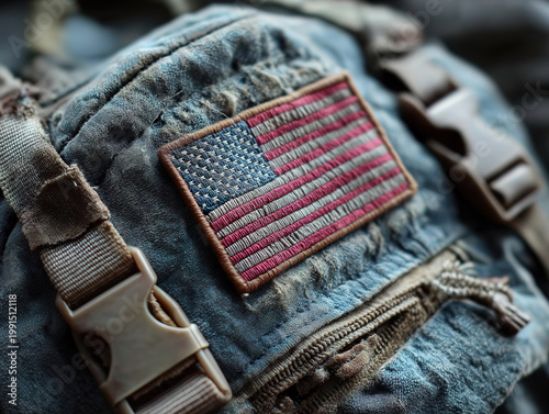 Weathered flag patch sewn onto backpack for a rugged, patriotic look