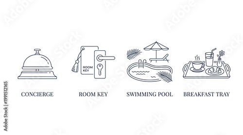 Hotel amenities and services icons.