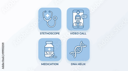 Medical icons for healthcare and technology.