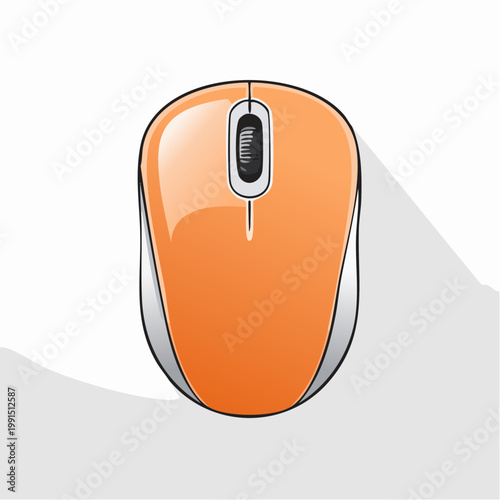 Orange computer mouse with shadow on a light background