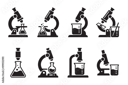 Collection of scientific laboratory equipment and tools vector illustration.