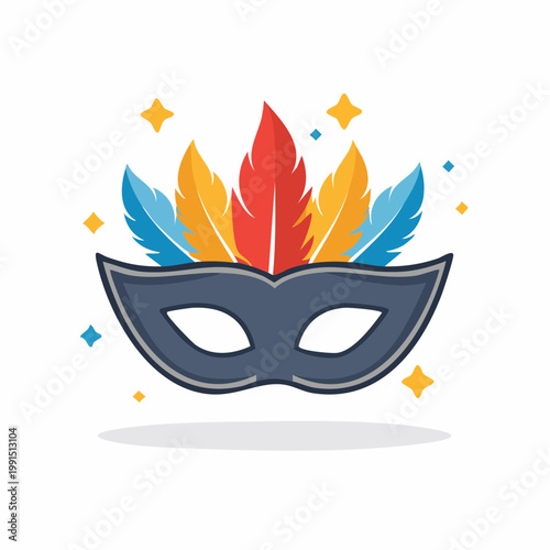 Carnival Mask with Feathers and Stars Illustration