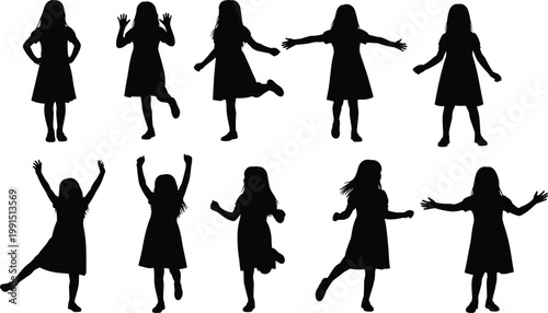 Set of black silhouettes featuring romantic couples dancing together in various elegant poses, isolated on a white background for creative design, art, and illustration projects