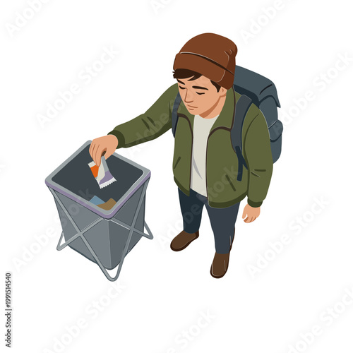 Man throwing trash into a recycling bin on the street