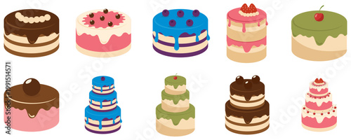 Set of Colorful Delicious Cakes