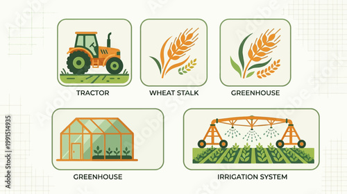 Agricultural icons for farming and cultivation.