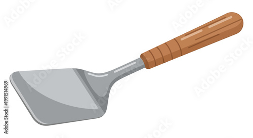 A metal pizza shovel with handle.