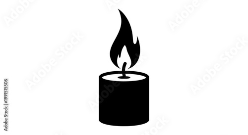 Black candle with flame burning.