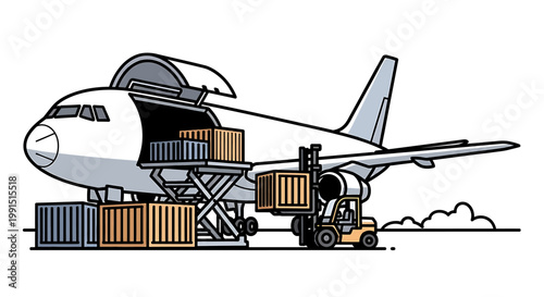 Airplane Loading Cargo Containers.