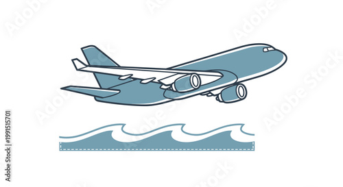 Airplane flying over the ocean waves.