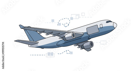 Airplane flying through clear sky.