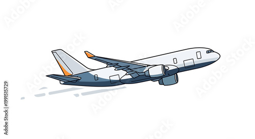 Airplane flying through clear sky.