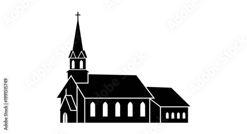 Black silhouette of a church building.