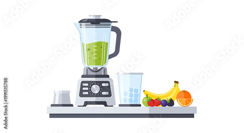 Blender with fruit on countertop kitchen.