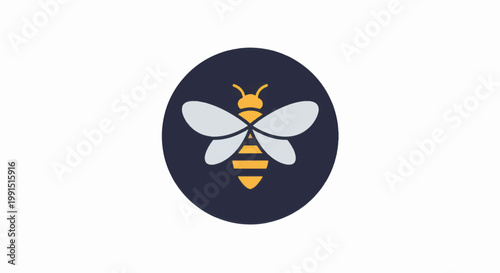 Stylized Bee Logo Icon. Modern Vector Illustration of a Wasp or Honeybee in a Dark Blue Circle. Flat Design Insect Symbol.