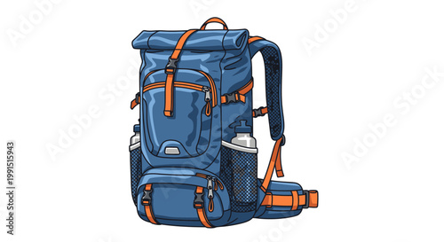 Blue Hiking Backpack with Orange Accents.