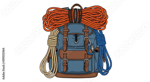 Blue leather backpack with ropes.