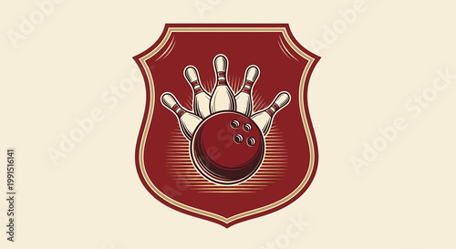 Bowling Ball and Pins Logo Design.
