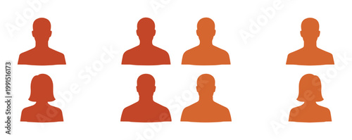 Set of 8 Orange and Red People Avatar Icons Vector