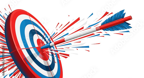 Bullseye Target with Colorful Arrows Sticking.