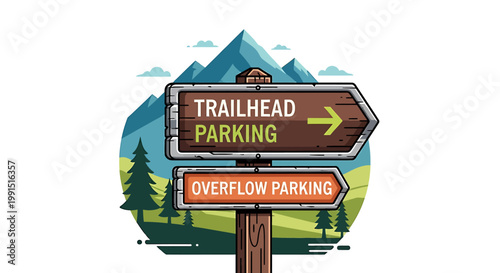 Brown wooden trailhead parking sign board.