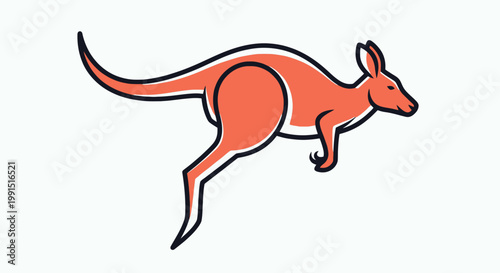 Orange kangaroo vector illustration in stylized line art; wildlife outline drawing in motion for logo or design element on white