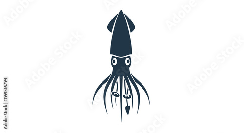 Stylized dark blue squid illustration on white backdrop marine animal design for ocean life themes and graphic design projects
