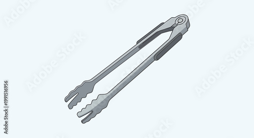 Closeup of metal kitchen tongs utensil.