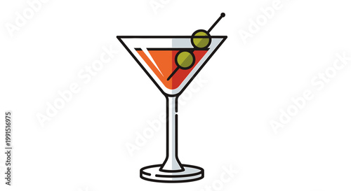Cocktail Martini Glass with Olives.