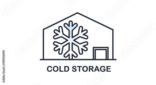 Cold storage building icon with snowflake symbol.