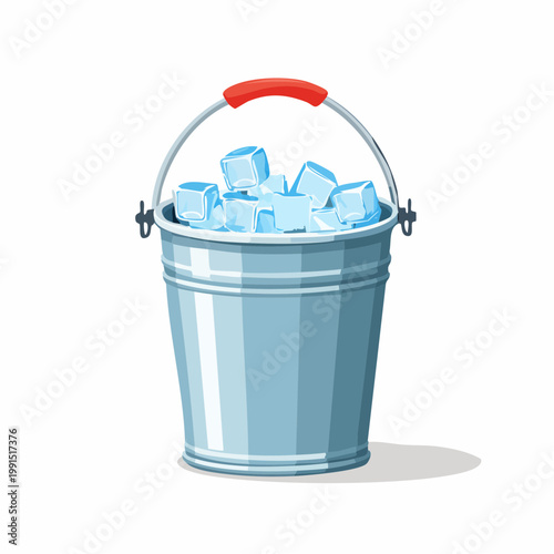 Metal bucket filled with ice cubes