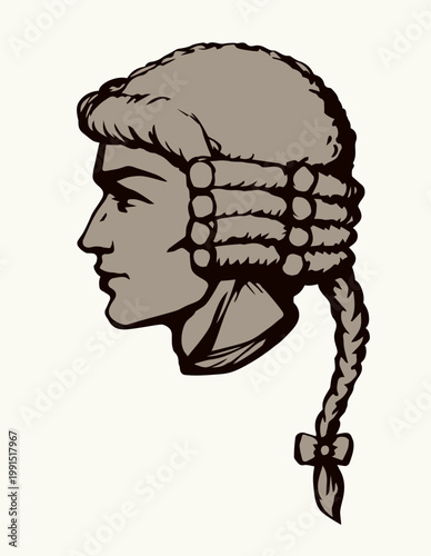Vintage french wig. Vector drawing