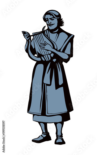 The man plays the harp. Vector drawing