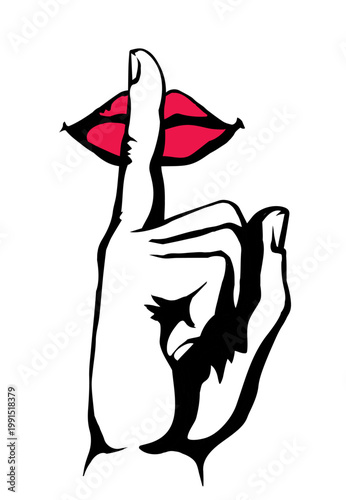 The finger shows quietly. Vector drawing