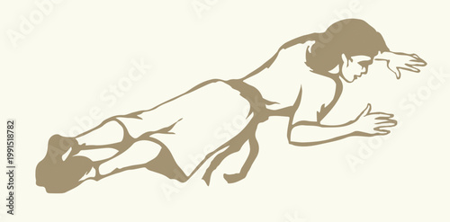 An exhausted person lies on the ground. Vector drawing