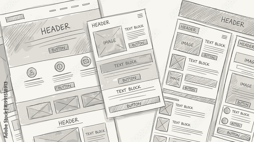 Obraz premium Website wireframe sketches showcasing layout and design elements for digital interface development