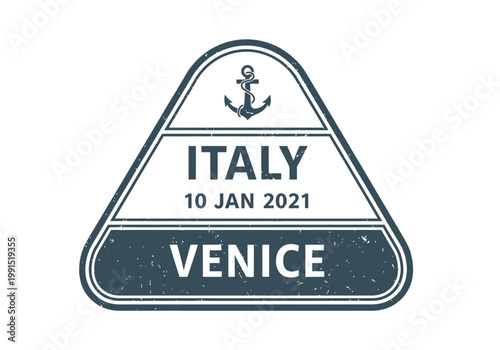 Vintage Venice Italy Travel Passport Stamp with Anchor Icon and Grunge Texture