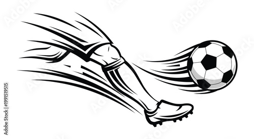 Soccer player kicking a ball, dynamic motion line illustration