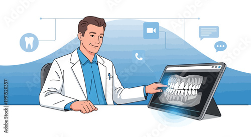 High-Tech Dentistry Concept with 3D Teeth Model and Scanner.