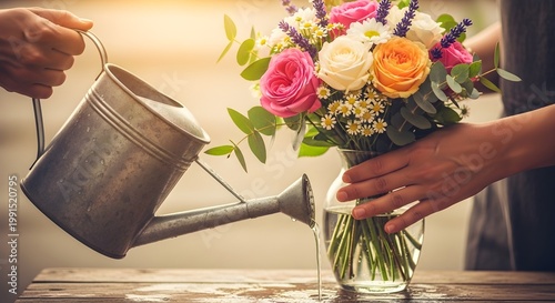 Watering flowers floral arrangement