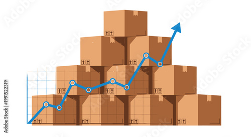 Logistics and Supply Chain Management Flow with Boxes and Warehouse Illustration