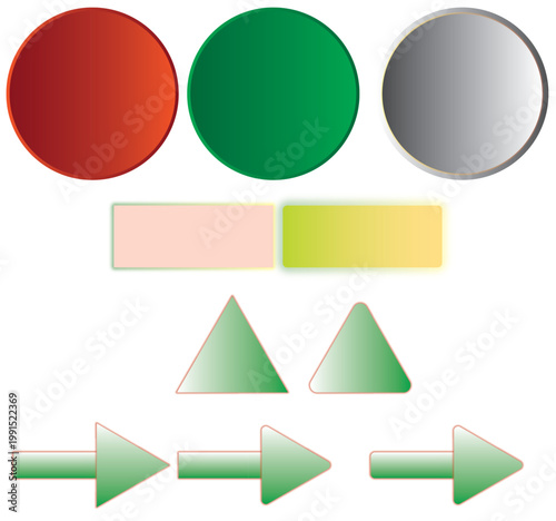 Web vector push button, glossy colorful icon, shiny square and circle isolated on white background. Cartoon game gradient illustration