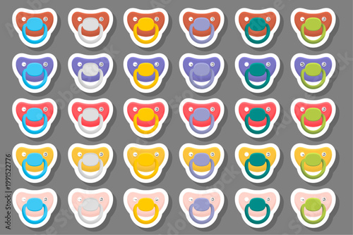 Big colored set baby pacifiers, dummy with rubber nipple