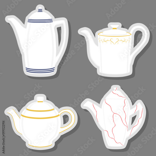 Set symbols for ceramic kettle with lid for tea
