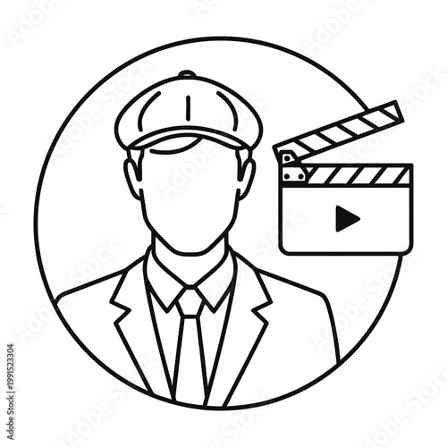 Man in suit and cap with clapperboard